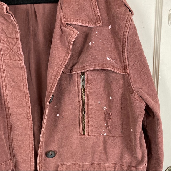 Free People Paint Splatter Jacquard Utility Jacket Rust Distressed M $186 - Picture 8 of 15